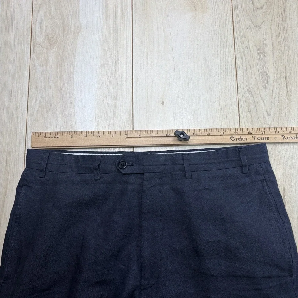 Gran Sasso 100% Flax Dress Pants Mens Size 34x32 Navy Blue Trousers Linen